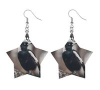 Wild Bird Magpie Printed Wooden Earrings Pendants Lightweight Dangle Drop Earring Charms Gifts for Women