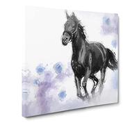 Wild Black Horse Canvas Print | Gallery Wrapped 30mm Frame Wall Art | 14x14 inches | Ready to Hang | Abstract Animals Picture | Living Room Bedroom Lounge Office