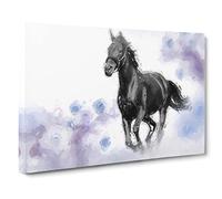 Wild Black Horse Canvas Print | Gallery Wrapped 30mm Frame Wall Art | 24x16 inches | Ready to Hang | Abstract Animals Picture | Living Room Bedroom Lounge Office