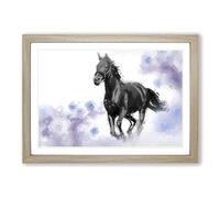 Wild Black Horse in Abstract Framed Print | A2 Oak Framed Wall Art | Ready to Hang | Abstract Animal Picture | Living Room Bedroom Lounge Office