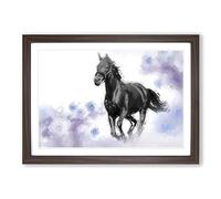 Wild Black Horse in Abstract Framed Print | A2 Walnut Framed Wall Art | Ready to Hang | Abstract Animal Picture | Living Room Bedroom Lounge Office