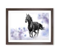 Wild Black Horse In Abstract Modern Art Framed Print | A2 Walnut Framed Wall Art | Ready to Hang | Abstract Animal Picture | Living Room Bedroom Lounge Office