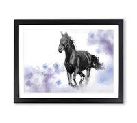 Wild Black Horse In Abstract Modern Art Framed Print | A3 Black Framed Wall Art | Ready to Hang | Abstract Animal Picture | Living Room Bedroom Lounge Office