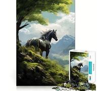 Wild Black Horse Painting Jigsaw Puzzle 1000 Piece Mental Exercise Fun Seamless Fit Precise Pieces Engaging Way to Pass Free Hours (50x75cm)