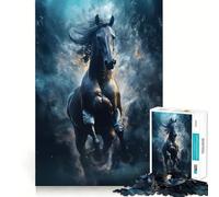 Wild Black Nova Race Horse 1000 Piece Jigsaws for Adults Mind Train Fun Precision Cut Smooth Edges Absorbing Activity for Quiet Nights (38x52cm)