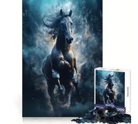 Wild Black Nova Race Horse Adult Jigsaw Puzzle1000 Pieces Intellect Skill Peaceful Fun Ideal Fit Perfect Present (38x52cm)
