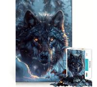 Wild Black Wolf in Snow 1000-piece Jigsaw Puzzles Think Exercise Game Tight Interlock No Gaps Interactive Brain Challenge for Home (38x52cm)
