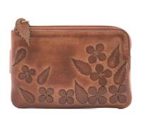 Wild Bloom Floral Coin & Card Purse by Mala Leather- Genuine Tan Leather with Appliqué Flowers, RFID Protection, 4 Card Slots, Key Rings & Zip Coin Pocket - 12 x 8.5 x 1 cm (Tan)