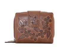 Wild Bloom Floral Tab Purse by Mala Leather - Genuine Tan Leather Wallet with Appliqué Flowers - RFID Protection, 4 Card Slots, ID Windows & Coin Pocket - 10.5 x 8 x 3 cm (Tan)