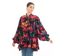 Wild Bloom Multi Color Print Oversized Shirt With Tie Up Bow Design In Black CY Black One Size