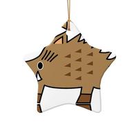 Wild Boar Animation Print Holiday Pendant Ornament, Xmas Ceramic Hanging Star Heart Shape Decorations For Christmas