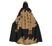 Wild Boar Animation Printing 57.8 Inches Length Hooded Cloak, Adult Halloween Wizard Robe, Large Hood,Perfect For Cosplay