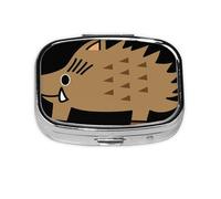 (Wild Boar Animation) Square Pill Box with 2 Compartment Small Pill Organizer Portable Pill Case Vitamin Containers, Travel Essentials 5.5x4x1.8 cm