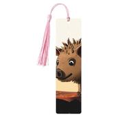 Wild Boar Animation Wood Bookmark for Book Lovers Birthday Teachers Gift, Handmade Craft Book Marks Ornaments with Tassel Exquisite Reading Page Markers for Men Women