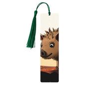 Wild Boar Animation Wood Bookmark for Book Lovers Birthday Teachers Gift, Handmade Craft Book Marks Ornaments with Tassel Exquisite Reading Page Markers for Men Women
