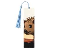 Wild Boar Animation Wood Bookmark for Book Lovers Birthday Teachers Gift, Handmade Craft Book Marks Ornaments with Tassel Exquisite Reading Page Markers for Men Women
