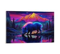 Wild Boar Canvas Wall Art Neon Mountains Print On Canvas Modern Artwork for Bedroom, Living Room, Or Kitchen Decorations Gift 16x24inch(40x60cm)