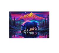 Wild Boar Canvas Wall Art Neon Mountains Print On Canvas Modern Artwork for Living Room And Bedroom Decorations Gift 20x30inch(50x75cm)