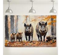 Wild Boar Family Wall Backdrop, Nature Wildlife Art Décor for Photography, Rustic Forest Party Background, Autumn Seasonal Design 71x43 Inch