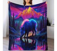 Wild Boar Fleece Throw Blanket for Couch Sofa Bed All Season Neon Mountains Pattern Blanket Comfort Warmth Flannel Gifts for Wedding Anniversary 70x80inch(180x200cm)