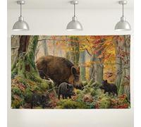 Wild Boar Forest Backdrop, Nature Scenery Rustic Wildlife Photography Background, Autumn Indoor/Outdoor Photo Booth Decorations, Fall Seasonal Events 71x43 Inch