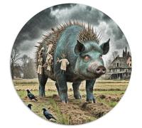 Wild Boar God 1000 Pieces Jigsaws Stress Reliever Difficult Challenge for Adults Kids Challenging Cute Animals Creative Round Jigsaw Puzzles Home Decor Gifts And Gifts 1000pcs (67.5x67.5cm)