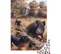 Wild Boar Hunt Premium Cardboard 1000 Piece Realistic Wildlife Painting Puzzle Set, Educational Challenge Adults/Teens, Birthday Gift & Home Activity, Vibrant Colours for Enthusiasts 38x26cm/1000pcs