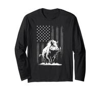 Wild Boar Hunting American Flag Hog Hunting Long Sleeve T-Shirt
