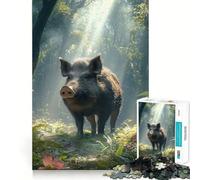 Wild Boar in Forest 1000 Jigsaw Puzzle Mental Fun Game Seamless Fit Precise Pieces Relaxing Indoor Group Activity (50x75cm)