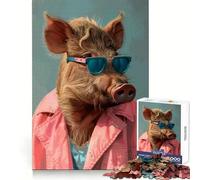 Wild Boar Miami Portrait Hard Jigsaw Puzzle for Adults 1000 Pieces Focus Enhance Restful Activity Smooth Cut Winter Gift (38x26cm)