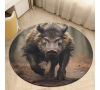 Wild Boar Photos Area Rug Washable Round Rug Carpet Soft Non-Slip TPR Bottom Door Mat Low Pile Waterproof Floor Carpet Print Mat Decor for Bedroom Living Room Bathroom 80 * 80cm