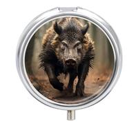 Wild Boar Photos Pill Box, 3 Compartment Small Pill Case Waterproof Travel Pill Organizer for Pocket Or Purse Portable Mini Medicine Tablet Vitamin Holder Pill Case