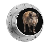 Wild Boar Pigs 60 Minutes Wind Up Kitchen Timer Stainless Steel Countdown Mechanical Alarm for Cooking Workout