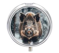Wild Boar Pill Box 3 Compartment Small Pill Case with Mirror for Purse & Pocket Travel Medicine Organizer Daily Medication Container Portable Pillbox Metal Medicine Box Round Meds Case