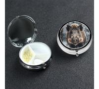 Wild Boar Pill Box with Mirror 3 Compartment Decorative Pill Case for Purse or Pocket Small Round Pill Organizer Weekly Metal Medicine Tablet Vitamin Holder Travel Gift