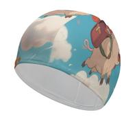 Wild Boar Riding A Cloud Swim Cap High Elasticity Anti Slip Waterproof Comfortable Swim Hat Bathing Cap for Men Women