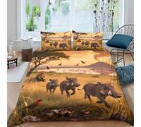 Wild Boar Single Duvet Cover Set 3D Print African Savannah Bedding Single Bed Set Ultra Soft Microfiber Quilt Cover 155x200 cm with 2 Pillowcases 50x75 cm with Zipper for Bedroom D-76