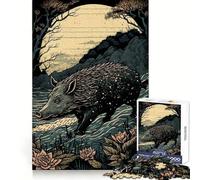 Wild Boar Ukiyo E Japan Jigsaw Puzzle for Adults 1000 Pieces Creative Think Stress Relief Fun Exact Edges Thoughtful Xmas (38x52cm)