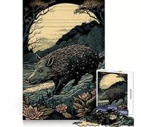 Wild Boar Ukiyo E Japan Jigsaw Puzzle for Adults 1000 Pieces Thought Training Calm Recreation Uniform Cut Festive Present (50x75cm)