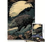 Wild Boar Ukiyo E Japan Teenager Jigsaw Puzzles 1000 Pieces Boost Memory Casual Enjoyment Quality Cut Birthday Present (38x26cm)