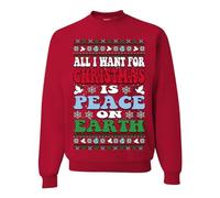 Wild Bobby All I Want For Christmas Is Peace on Earth Ugly Christmas Sweater Unisex Crewneck Sweatshirt, Red, M