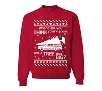 Wild Bobby Bend Over and I'll Show You Ugly Christmas Sweater Unisex Crewneck Sweatshirt, Red Put a Tree That Big, Large