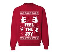 Wild Bobby Feel The Joy Ugly Christmas Sweater Unisex Crewneck Graphic Sweatshirt, Red, M