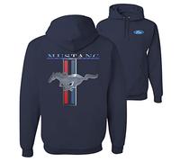 Wild Bobby Ford Mustang Classic Pony USA Logo Emblem Cars and Trucks Front and Back Unisex Graphic Hoodie Sweatshirt, Navy, L