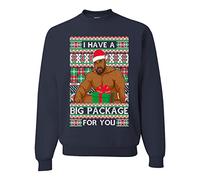 Wild Bobby I have a Big package Meme Ugly Christmas Sweater Unisex Crewneck Graphic Sweatshirt, Navy 1, 3XL
