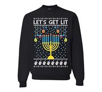 Wild Bobby Let's Get Lit Hannukah Hanukkah Unisex Crewneck Graphic Sweatshirt, Black, Large