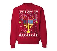 Wild Bobby Let's Get Lit Hannukah Hanukkah Unisex Crewneck Graphic Sweatshirt, Red, Medium