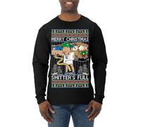 Wild Bobby Merry Christmas Shitter's Full Ugly Christmas Sweater Mens Long Sleeve Shirt, Black Shitter, Large