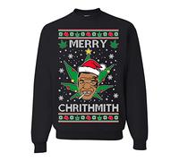 Wild Bobby Merry Chrithmith Ugly Christmas Sweater Unisex Crewneck Graphic Sweatshirt, Black Chrithmith Weed, L