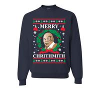 Wild Bobby Merry Chrithmith Ugly Christmas Sweater Unisex Crewneck Graphic Sweatshirt, Navy Chrithmith, XXL